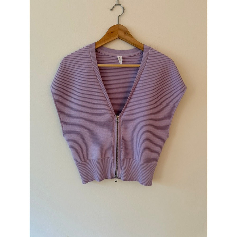 Anthropologie Daily Practice Zip Front Cropped Cap Sleeve Sweater Lilac Size S